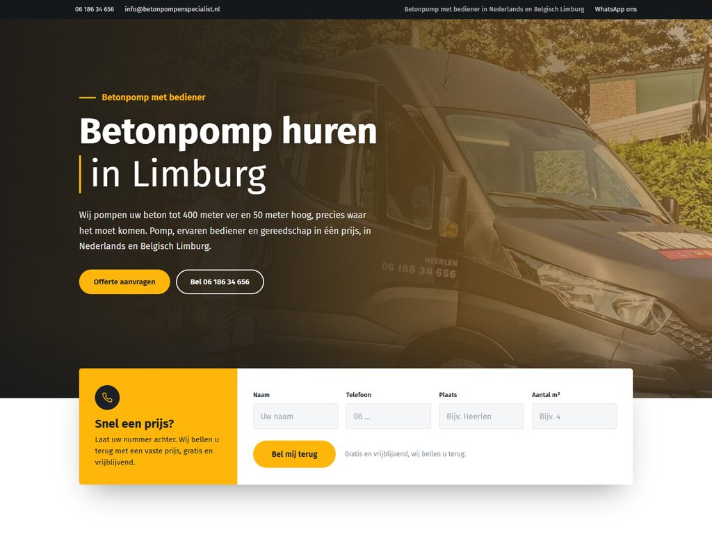 Website van Betonpompenspecialist in Heerlen